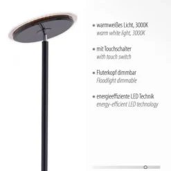 LED-Deckenfluter, schwarz, verstellbaren Fluterkopf, Stehlampe