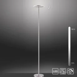LED-Deckenfluter, stahlfarben, rund, warmweißer Lichtfarbe, Touchdimmer
