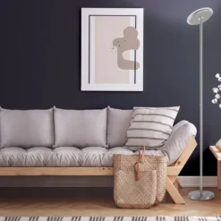 LED-Deckenfluter, stahlfarben, rund, warmweißer Lichtfarbe, Touchdimmer