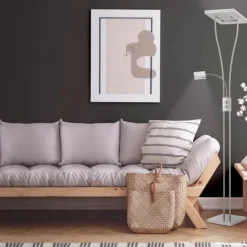 LED-Deckenfluter, stahlfarben, mit Leseleuchte, dimmbar, modern, design