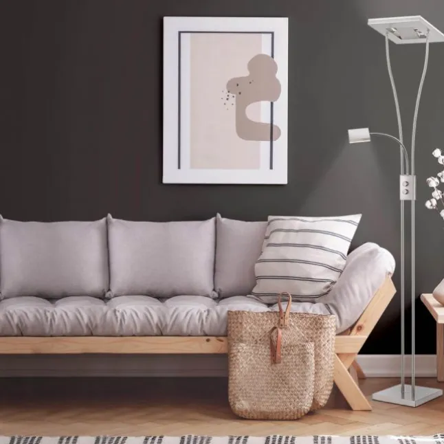 LED-Deckenfluter, stahlfarben, mit Leseleuchte, dimmbar, modern, design