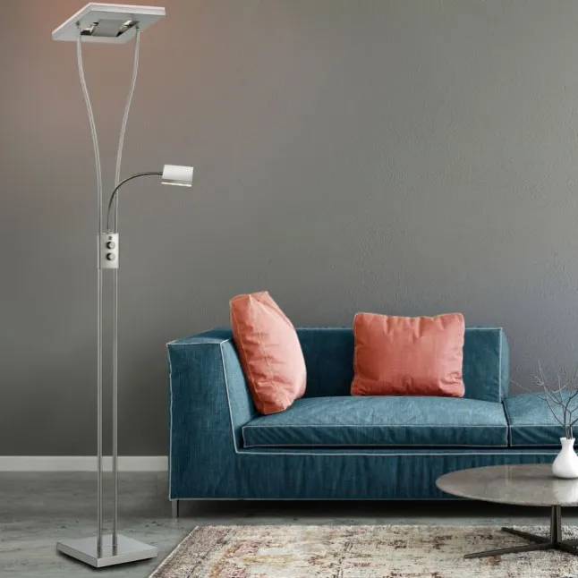LED-Deckenfluter, stahlfarben, mit Leseleuchte, dimmbar, modern, design