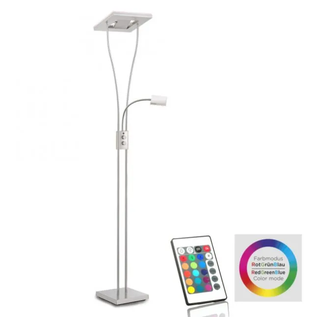 LED-Deckenfluter, stahlfarben, mit Leseleuchte, dimmbar, modern, design