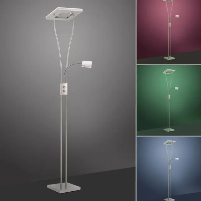 LED-Deckenfluter, stahlfarben, mit Leseleuchte, dimmbar, modern, design