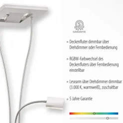 LED-Deckenfluter, stahlfarben, mit Leseleuchte, dimmbar, modern, design