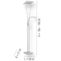 LED-Deckenfluter, stahlfarben, mit Leseleuchte, dimmbar, modern, design
