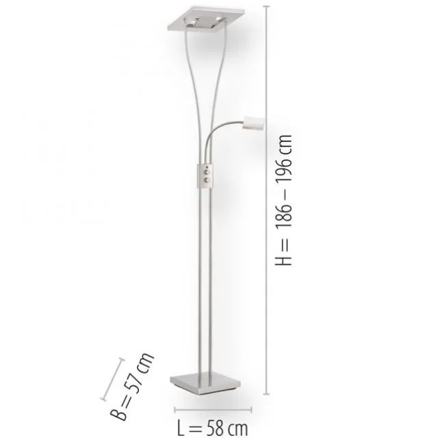 LED-Deckenfluter, stahlfarben, mit Leseleuchte, dimmbar, modern, design