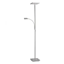 LED-Deckenfluter, stahlfarben, flexibler Lesearm, warmweiß, Touchschalter