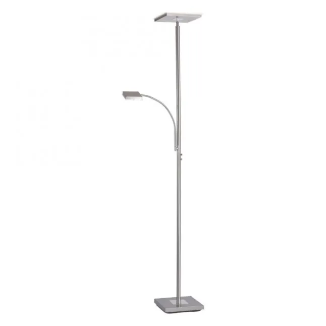 LED-Deckenfluter, stahlfarben, flexibler Lesearm, warmweiß, Touchschalter