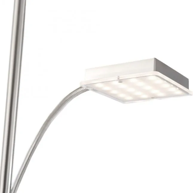 LED-Deckenfluter, stahlfarben, flexibler Lesearm, warmweiß, Touchschalter