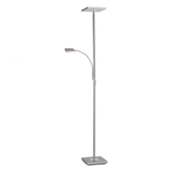 LED-Deckenfluter, stahlfarben, flexibler Lesearm, warmweiß, Touchschalter