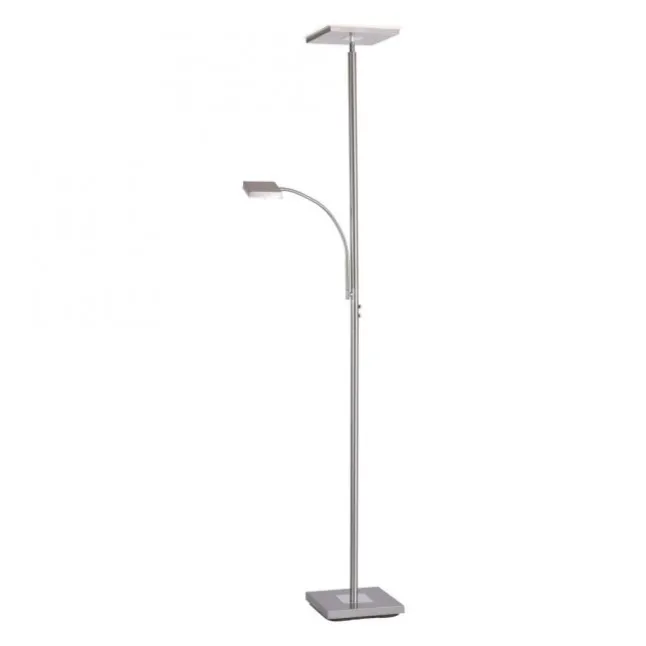 LED-Deckenfluter, stahlfarben, flexibler Lesearm, warmweiß, Touchschalter