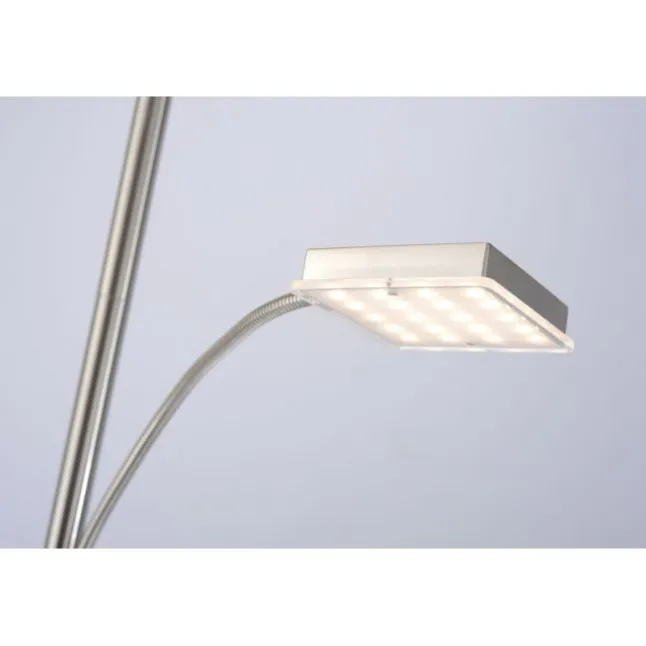 LED-Deckenfluter, stahlfarben, flexibler Lesearm, warmweiß, Touchschalter