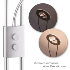 LED-Deckenfluter, stahlfarben, 2-flammig, dimmbar, Drehschalter
