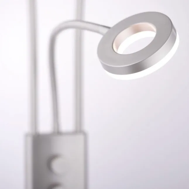 LED-Deckenfluter, stahlfarben, 2-flammig, dimmbar, Drehschalter