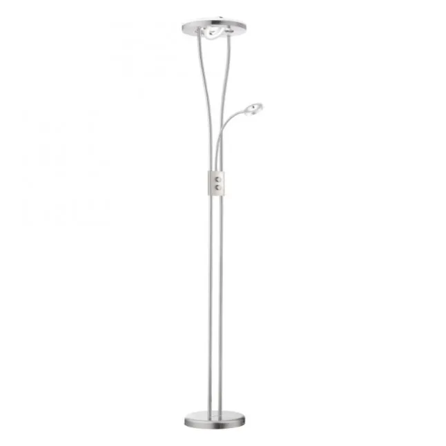 LED-Deckenfluter, stahlfarben, 2-flammig, dimmbar, Drehschalter