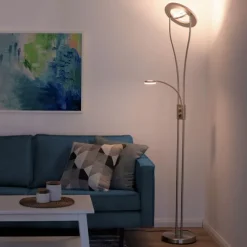 LED-Deckenfluter, stahlfarben, 2-flammig, dimmbar, Drehschalter