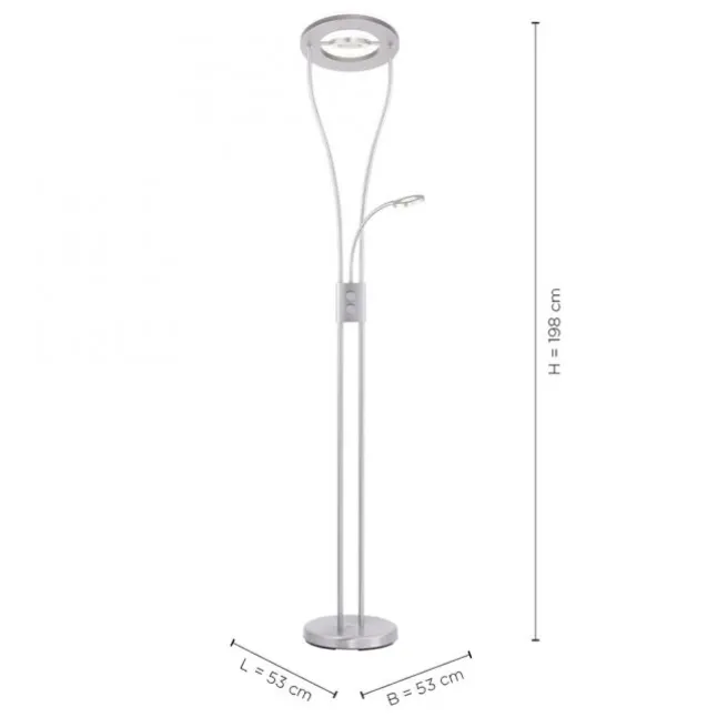 LED-Deckenfluter, stahlfarben, 2-flammig, dimmbar, Drehschalter