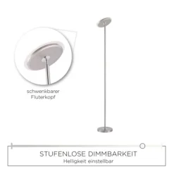 LED-Deckenfluter, stahlfarben, modern, dimmbar. Stehlampe