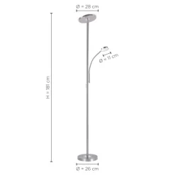 LED-Deckenfluter, stahlfarben, flexibler Lesearm, dimmbar, modern, Büro