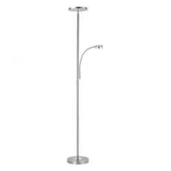 LED-Deckenfluter, stahlfarben, flexibler Lesearm, dimmbar, modern, Büro