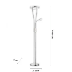 LED-Deckenfluter, stahlfarben, Leseleuchte, dimmbar, warmweißes Licht