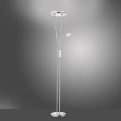 LED-Deckenfluter, stahlfarben, Leseleuchte, dimmbar, warmweißes Licht