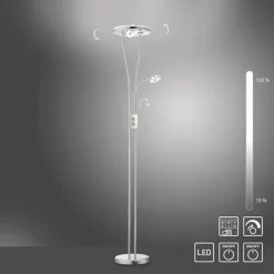 LED-Deckenfluter, stahlfarben, Leseleuchte, dimmbar, warmweißes Licht