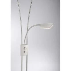 LED-Deckenfluter, stahlfarben, flexible Leseleuchte, warmweißes Licht