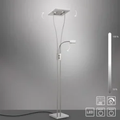 LED-Deckenfluter, stahlfarben, flexible Leseleuchte, warmweißes Licht
