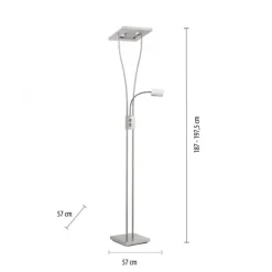 LED-Deckenfluter, stahlfarben, flexible Leseleuchte, warmweißes Licht