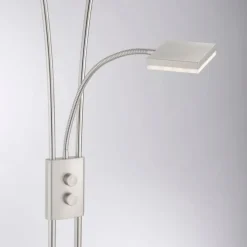 LED-Deckenfluter, stahlfarben, flexible Leseleuchte, warmweißes Licht