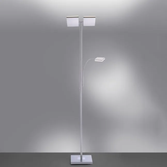LED-Deckenfluter, stahlfarben, Lesearm, dimmbar, 180cm hoch