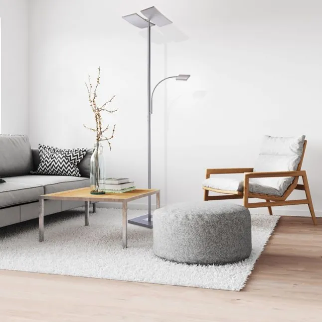 LED-Deckenfluter, stahlfarben, Lesearm, dimmbar, 180cm hoch