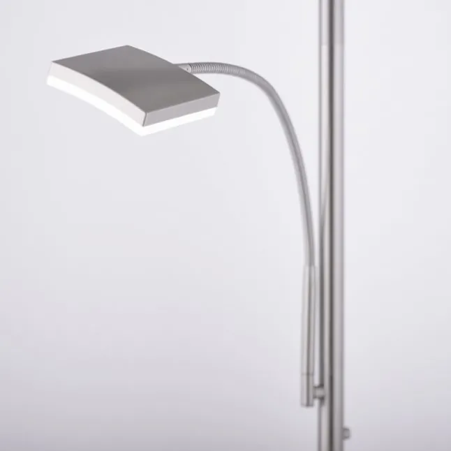 LED-Deckenfluter, stahlfarben, Lesearm, dimmbar, 180cm hoch