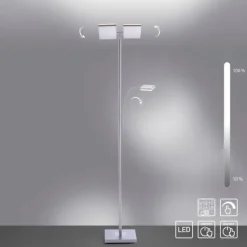 LED-Deckenfluter, stahlfarben, Lesearm, dimmbar, 180cm hoch