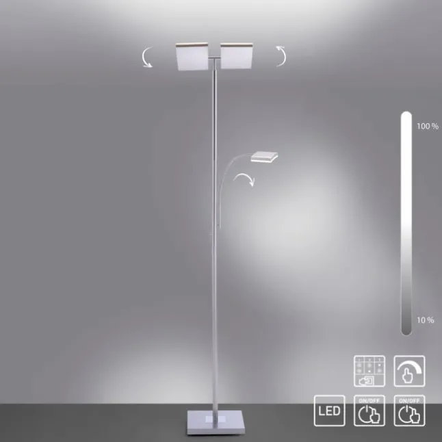 LED-Deckenfluter, stahlfarben, Lesearm, dimmbar, 180cm hoch