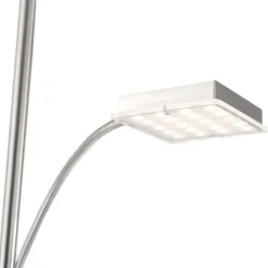 LED-Deckenfluter, stahlfarbig, dimmbar, Touchdimmer, Leselampe