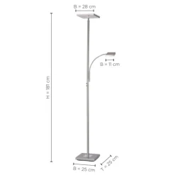 LED-Deckenfluter, stahlfarbig, dimmbar, Touchdimmer, Leselampe