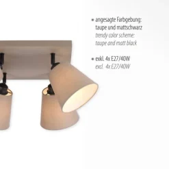 LED Deckenlampe 4 flammig Farbe quadratisch taube drehbar Stoffschirm