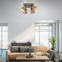 LED Deckenlampe 4 flammig Farbe quadratisch taube drehbar Stoffschirm