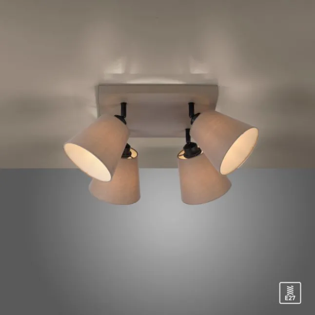 LED Deckenlampe 4 flammig Farbe quadratisch taube drehbar Stoffschirm