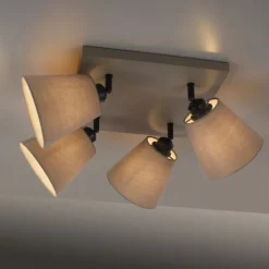 LED Deckenlampe 4 flammig Farbe quadratisch taube drehbar Stoffschirm