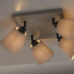 LED Deckenlampe 4 flammig Farbe quadratisch taube drehbar Stoffschirm