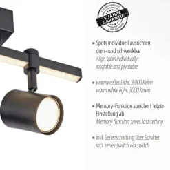 LED Deckenlampe 2 flammig mit LED Board schwarz drehbar Memoryfunktion