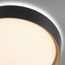 LED Deckenlampe Holzoptik matt schwarz rund dimmbar Wandschalter
