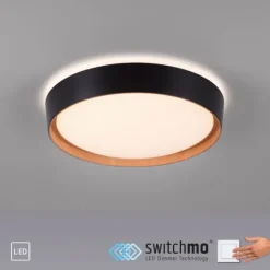 LED Deckenlampe Holzoptik matt schwarz rund dimmbar Wandschalter