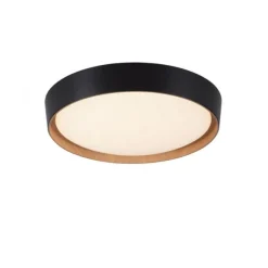 LED Deckenlampe Holzoptik matt schwarz rund dimmbar Wandschalter