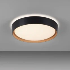 LED Deckenlampe Holzoptik matt schwarz rund dimmbar Wandschalter