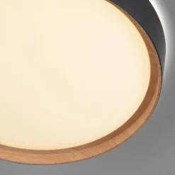 LED Deckenlampe Holzoptik matt schwarz rund dimmbar Wandschalter